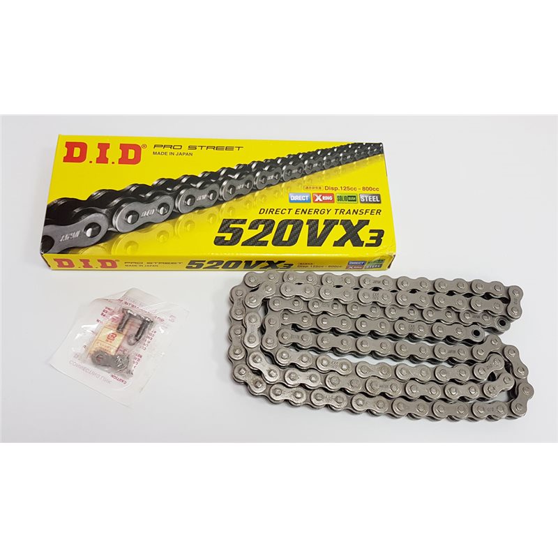 DID 520 VX3 112 Spring and Rivet Link X-Ring Motorcycle Chain 